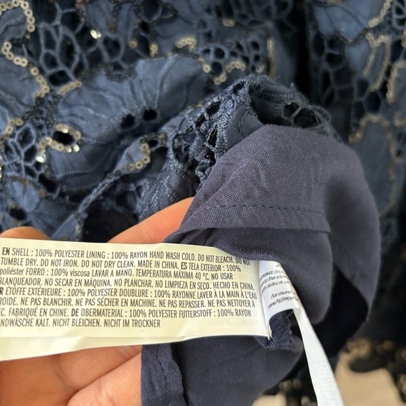 Endless Rose Womens Navy Floral Lace Tiered Sequin Midi Prom Dress size Medium - Picture 4 of 13